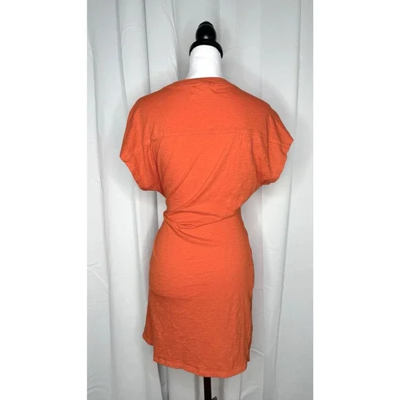 Apiece Apart Nina Cinched Waist Dress Orange Midi Wrap Organic Cotton Flambe - Picture 7 of 9